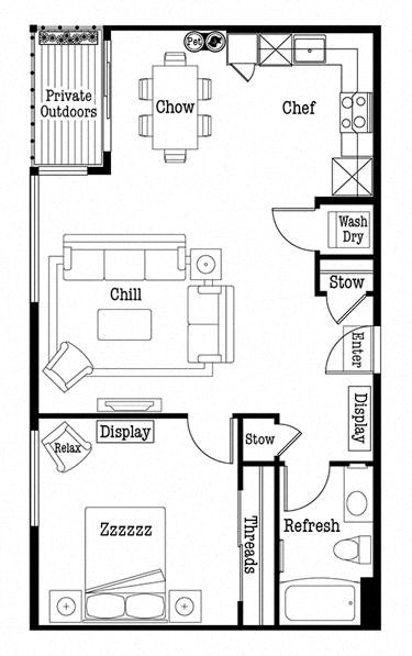 1x1 F Floor Plan at Six Oaks, Washington
